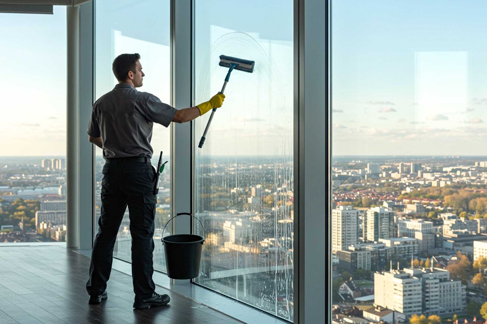 Persona limpiando una ventana